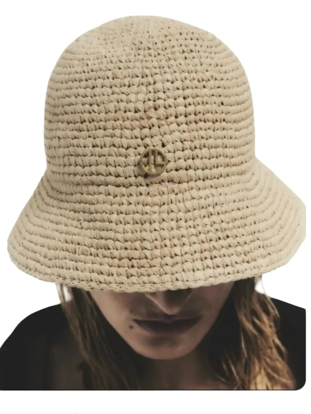 Janessa Leone Pierce Packable Straw Bucket Hat in Natural Sz Small